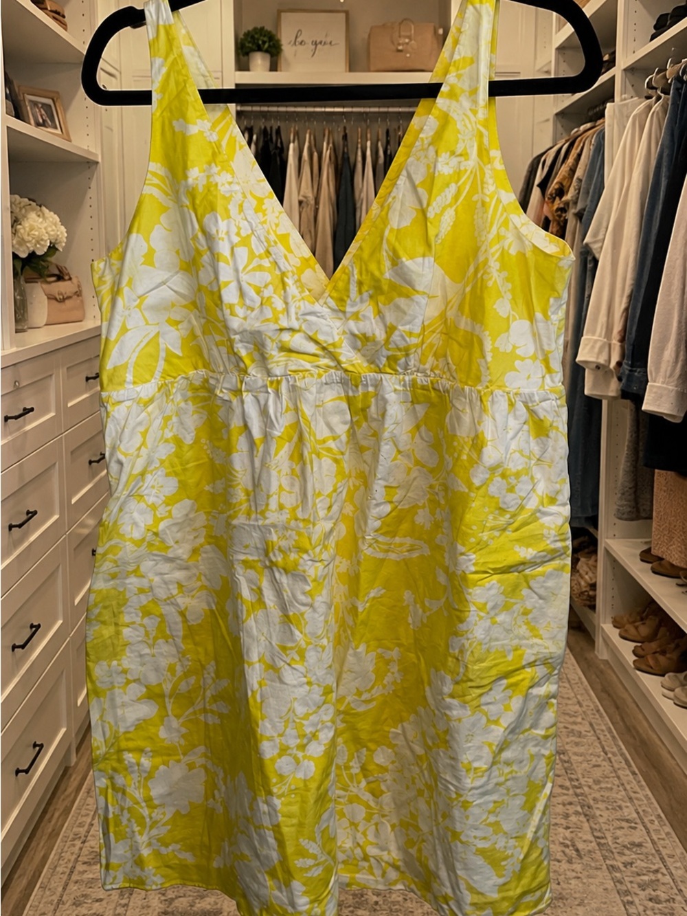 Old Navy Yellow & White Floral V-Neck Midi Dress